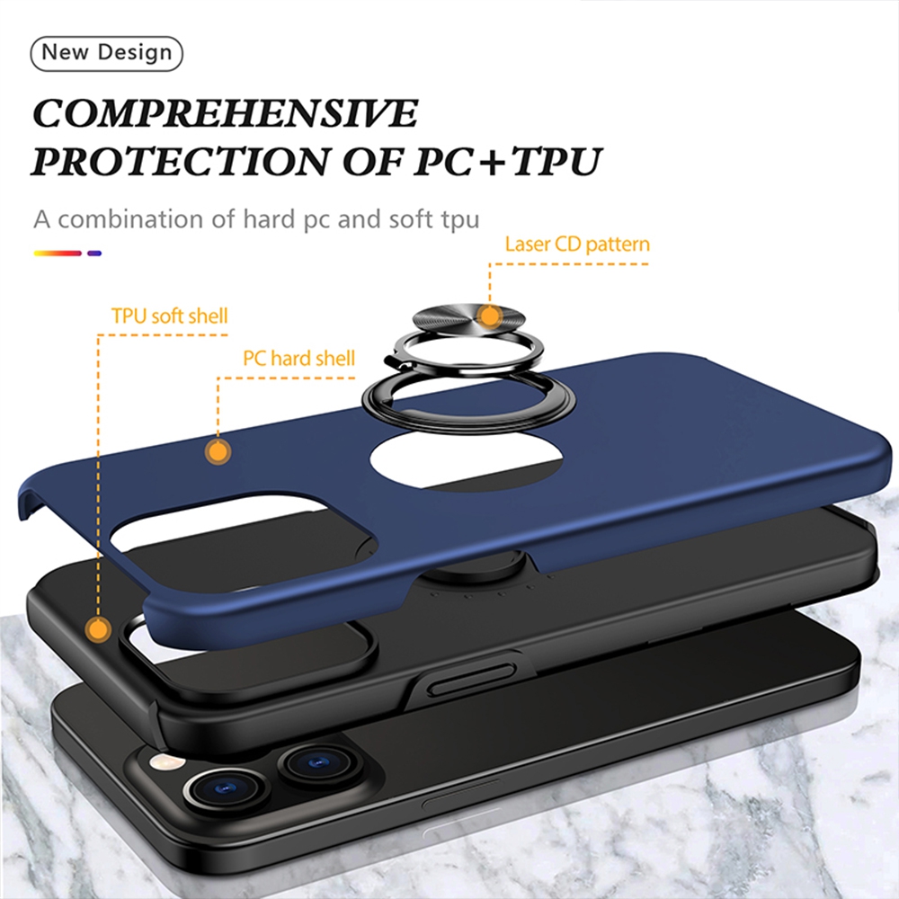 Magnetic Ring Holder Shockproof Cover Case for iPhone 15 Pro-Navy
