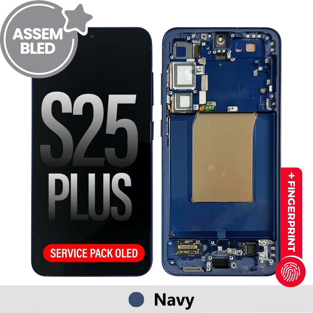 ASSEMBLED OLED Screen Replacement with Frame for Samsung Galaxy S25 Plus S936B-Navy (SERVICE PACK SCREEN BUT REFURBISH FRAME ASSEMBLED BY CRAZY)
