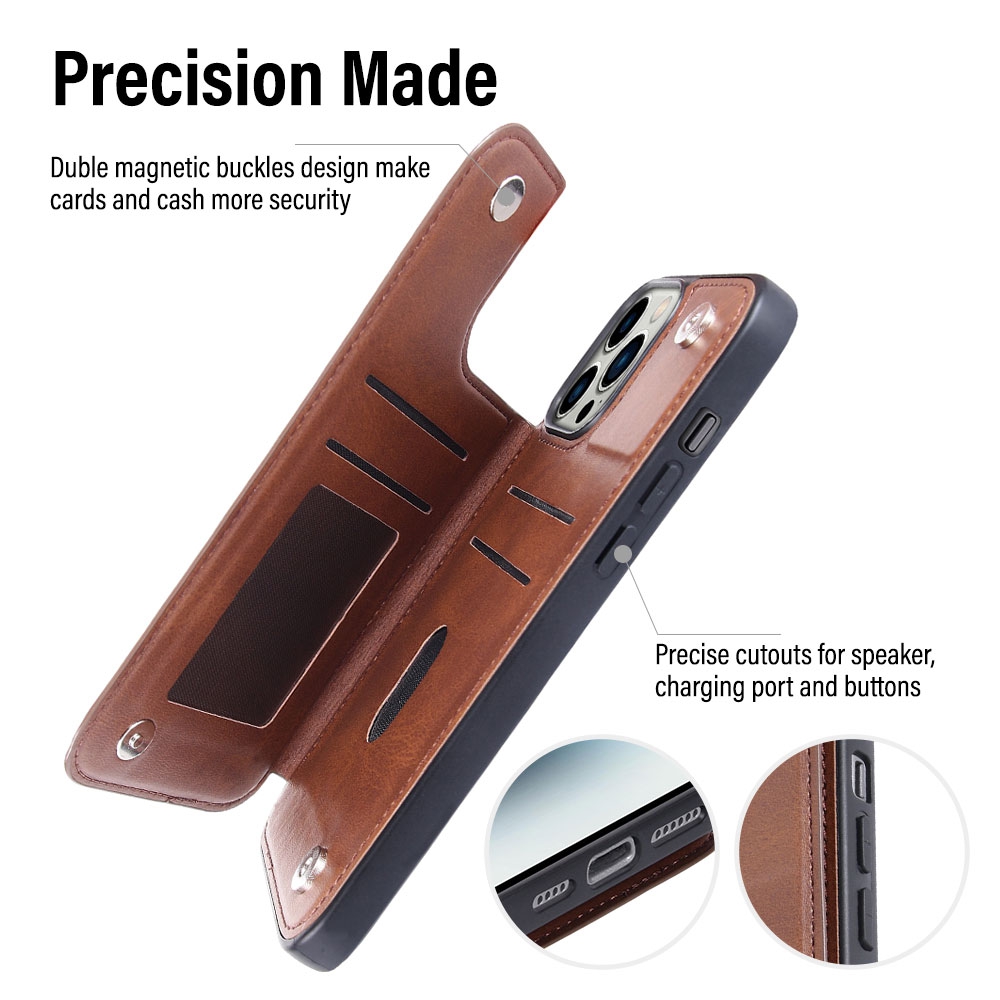 Hanman Back Flip Leather Wallet Shockproof Cover Case for iPhone 14 Max (Plus)-Navy