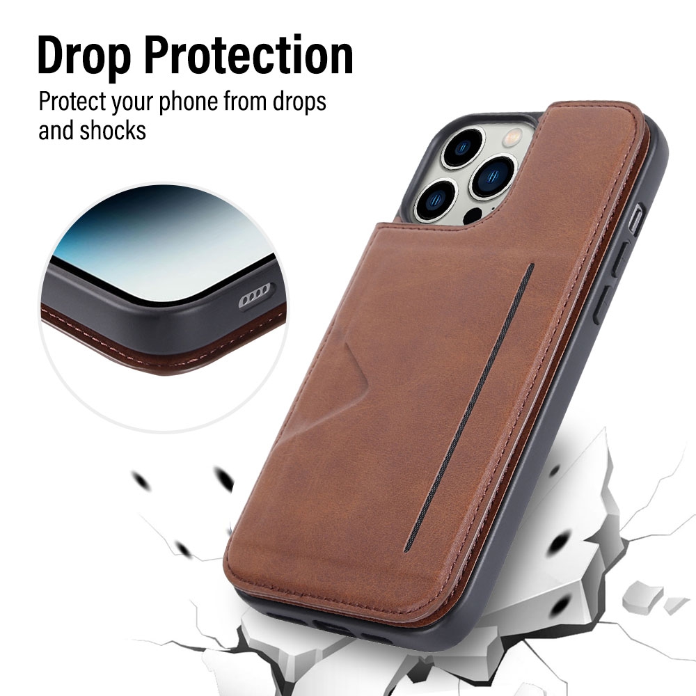 Hanman Back Flip Leather Wallet Shockproof Cover Case for iPhone 14 Max (Plus)-Navy