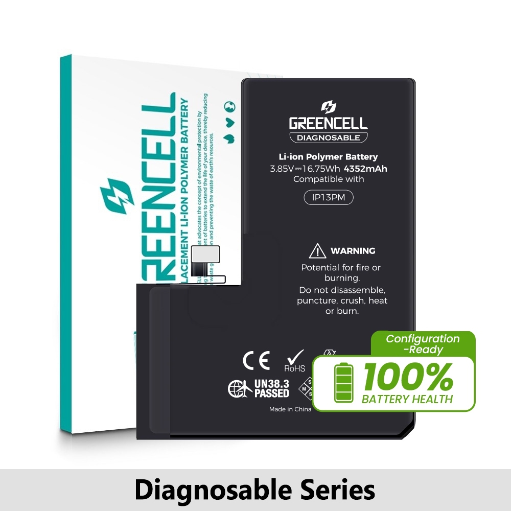 Greencell Diagnosable iPhone 13 Pro Max Replacement Battery with Adhesive Strips 4352mAh (Configuration Ready)