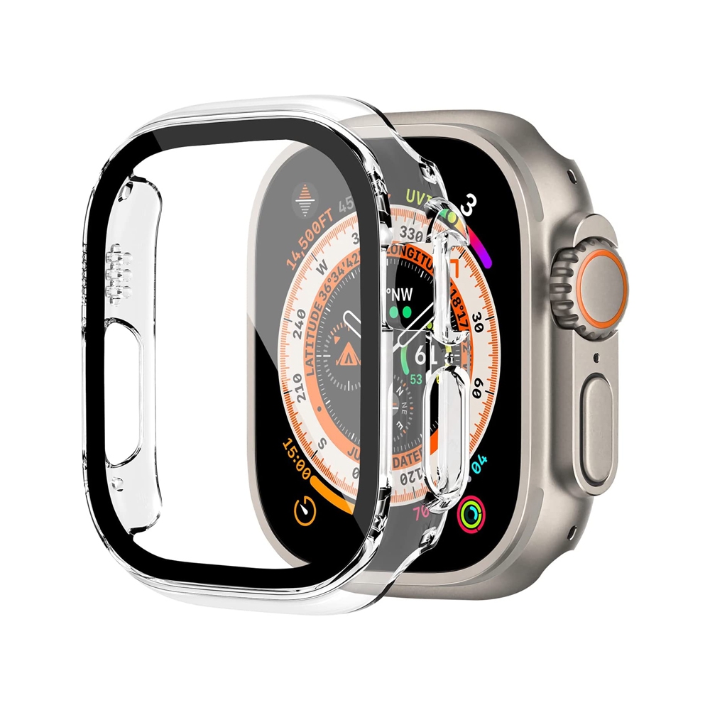 Hard PC Case with Tempered Glass Screen Protector for Apple Watch Ultra 49mm-Black