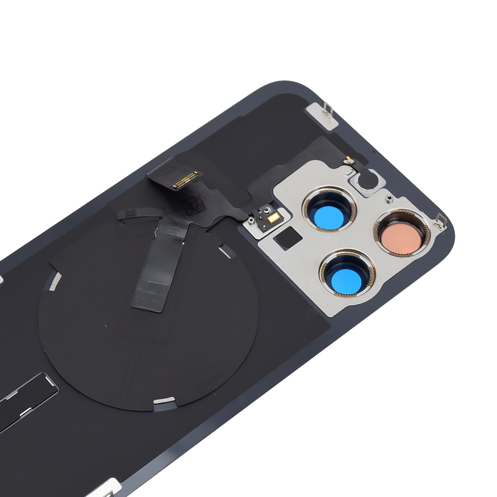 AMPLUS Rear Cover Glass with Camera Lens Glass and Wireless NFC Charging with Flash Flex Cable for iPhone 15 Pro Max-White Titanium