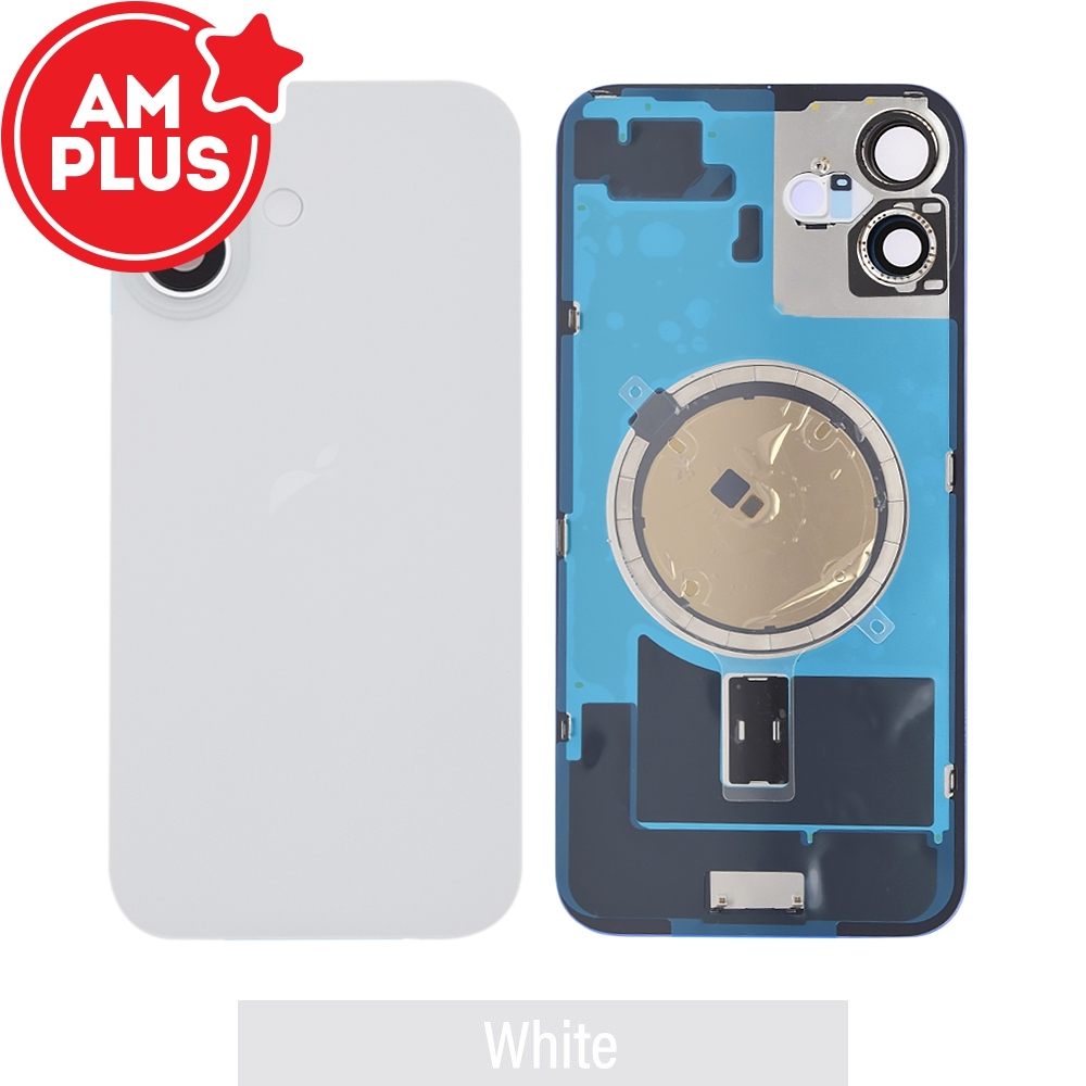 AMPLUS Rear Cover Glass with Camera Lens Glass and Magsafe Magnet for iPhone 16 Plus-White