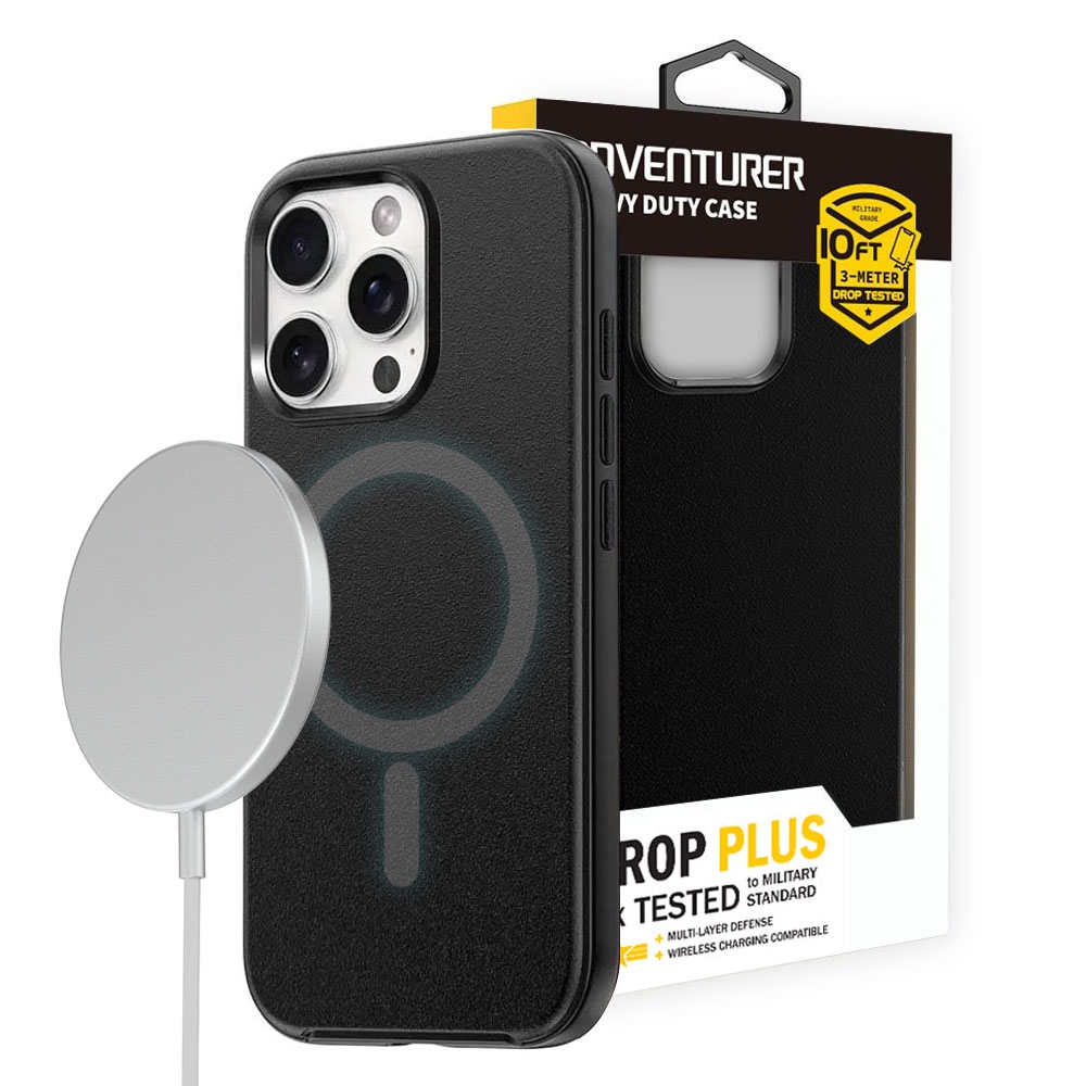 Hybrid Beatles Shockproof Case Cover with Magnetic Ring for iPhone 16 Pro-Black