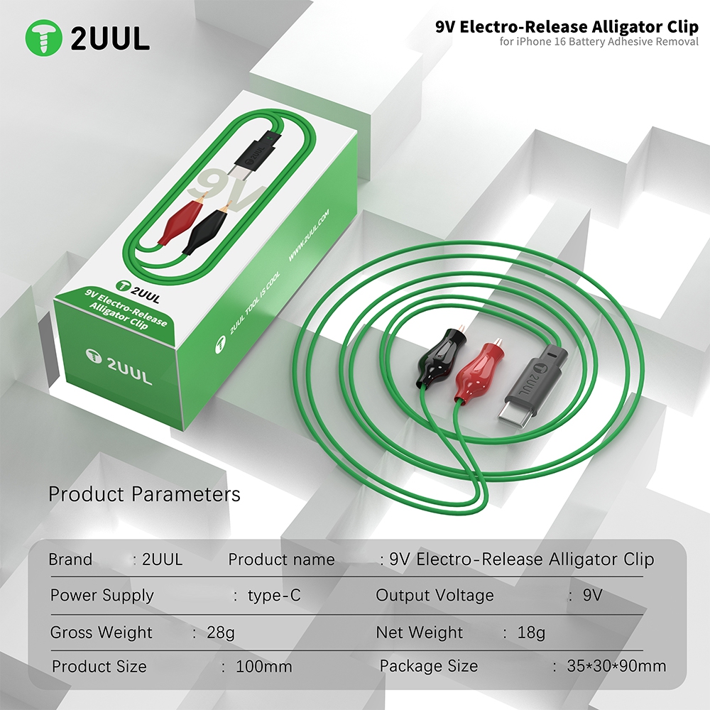 2UUL PW03 9V Electro-Release Alligator Clip with Type-C Port for iPhone 16 Battery Adhesive Removal