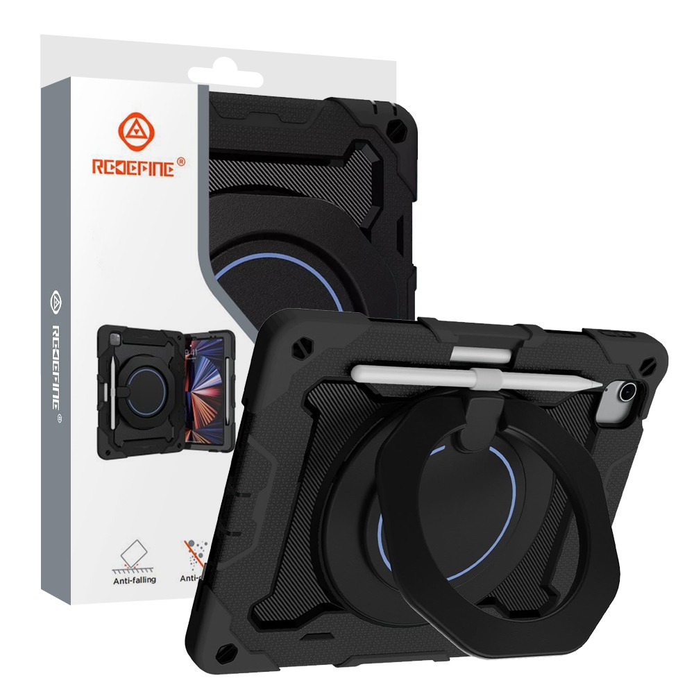 Armor Shockproof Handle Ring Rotation Case Cover for iPad Air 13 (2024) / Air 13 (2025) / Air 13 (2026)-Black
