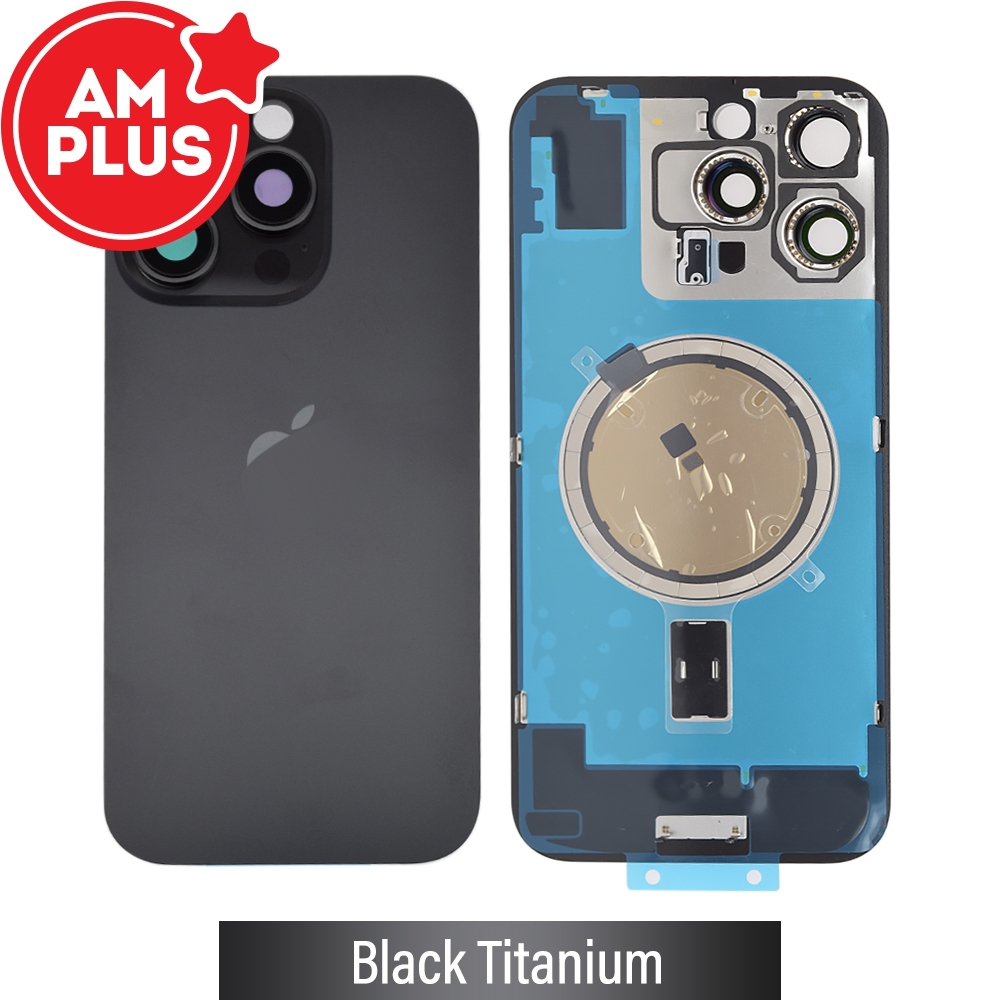 AMPLUS Rear Cover Glass with Camera Lens Glass and Magsafe Magnet for iPhone 16 Pro Max-Black Titanium