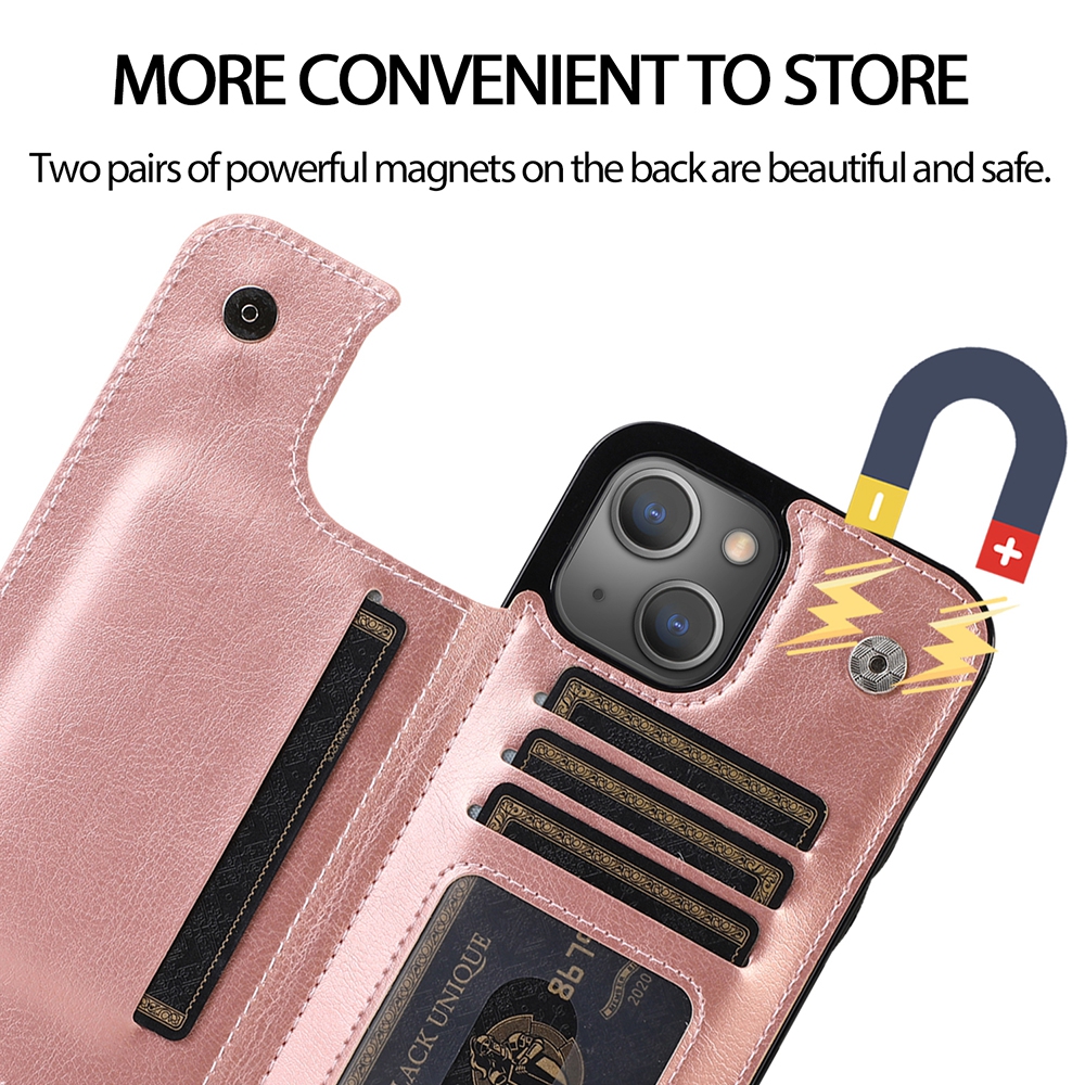 Back Flip Leather Wallet Cover Case for iPhone 13-Brown