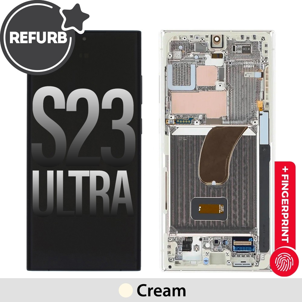 REFURB OLED Screen Replacement with Frame for Samsung Galaxy S23 Ultra 5G S918B -Cream 