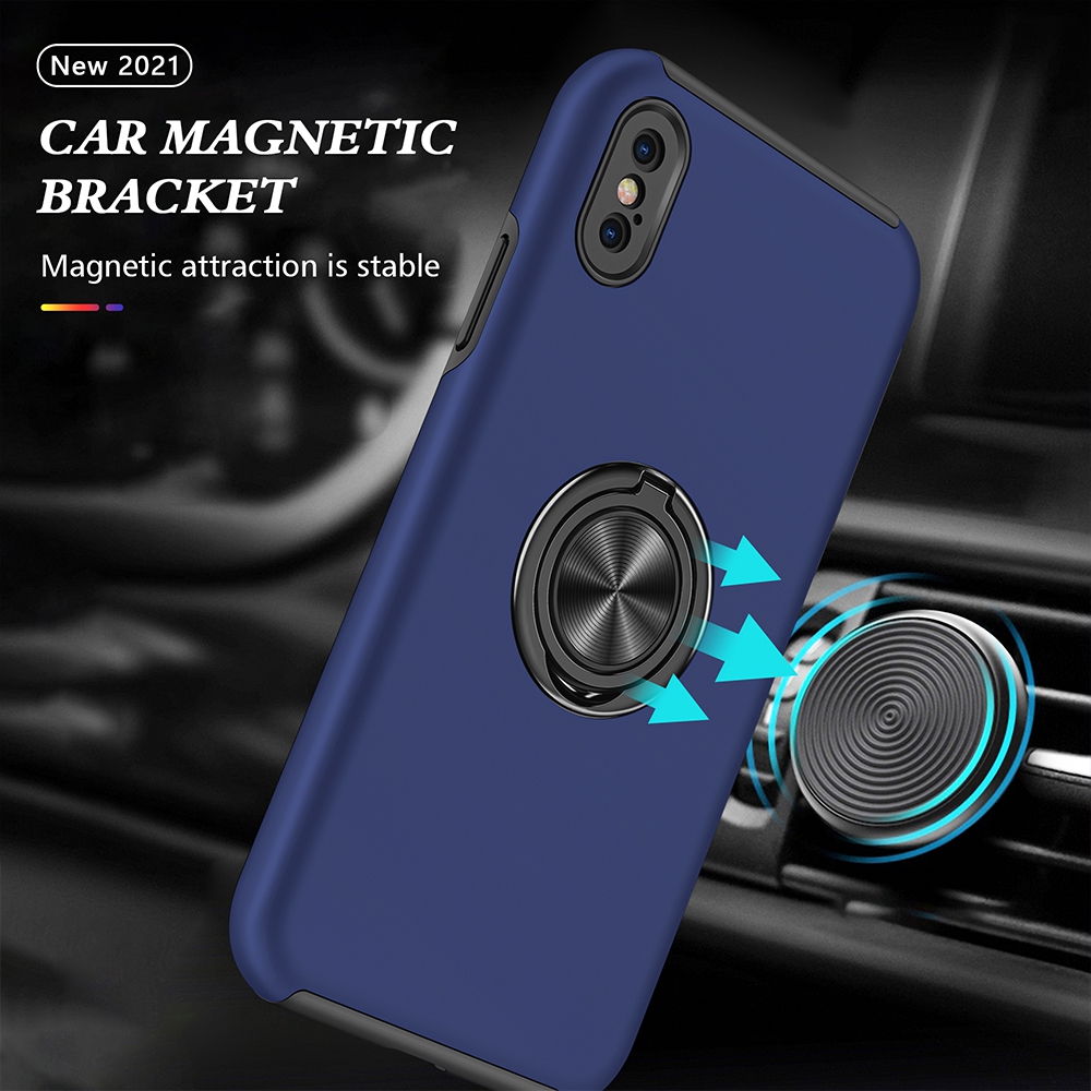 Magnetic Ring Holder Shockproof Cover Case for iPhone X / XS-Navy