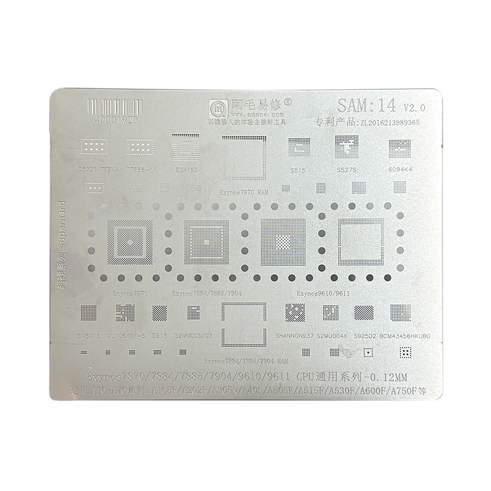 AMAOE BGA Reballing Stencil With CPU Position SAM14 for Samsung Galaxy A10-A70 Series etc