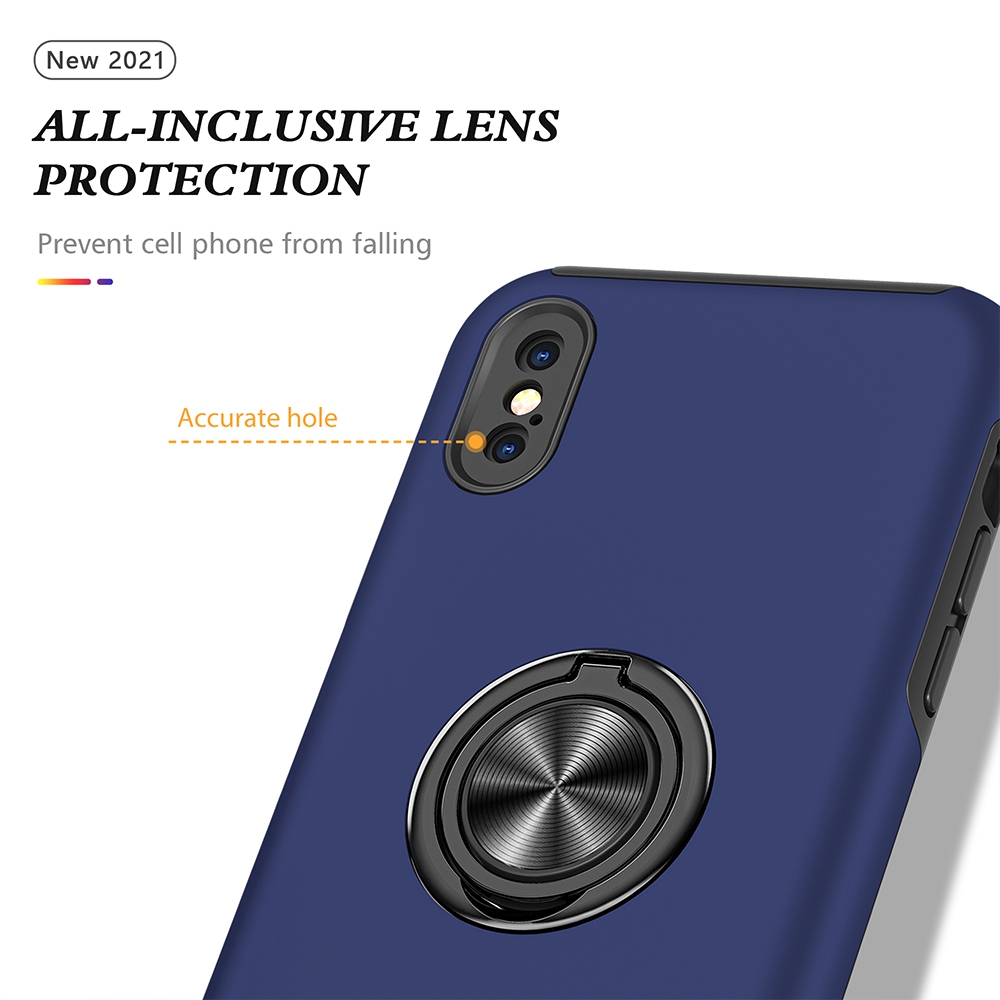 Magnetic Ring Holder Shockproof Cover Case for iPhone X / XS-Navy