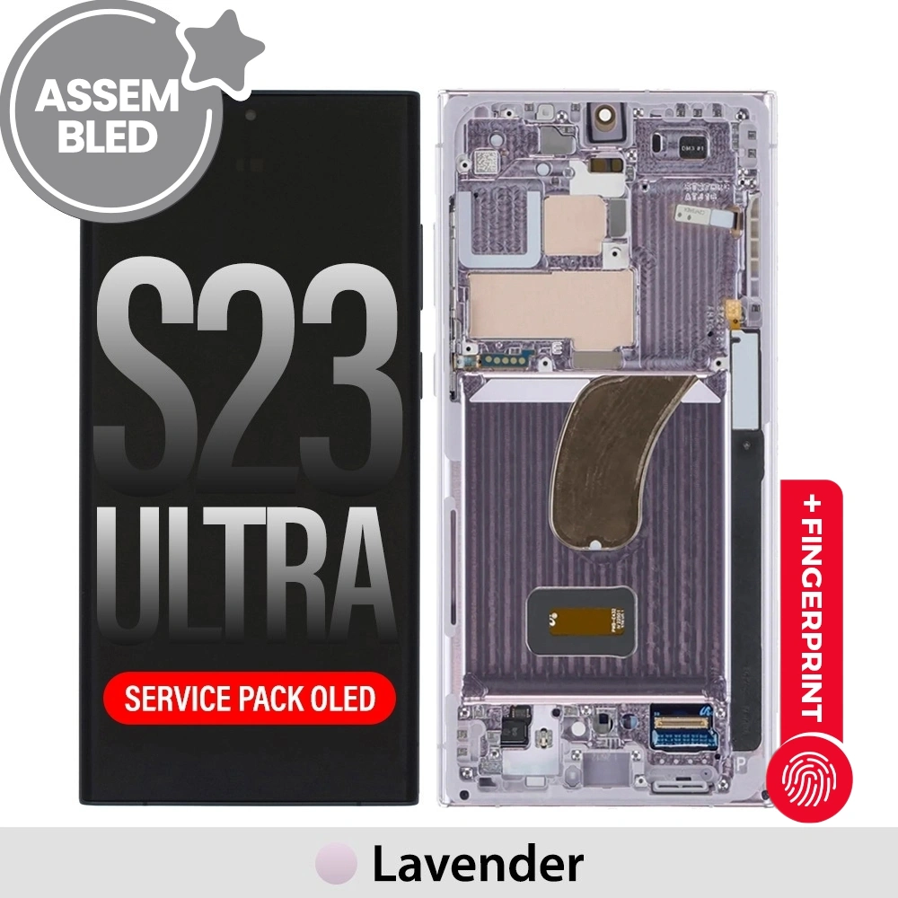 ASSEMBLED OLED Screen Replacement with Frame for Samsung Galaxy S23 Ultra 5G S918B -Lavender (SERVICE PACK SCREEN BUT REFURBISH FRAME ASSEMBLED BY CRAZY)