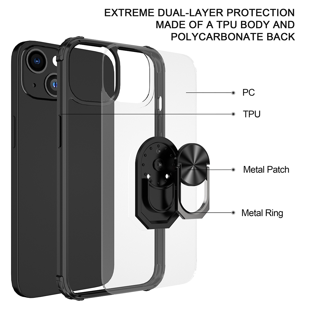 Ring Holder Military Shockproof Car Magnetic Case for iPhone 14-Black