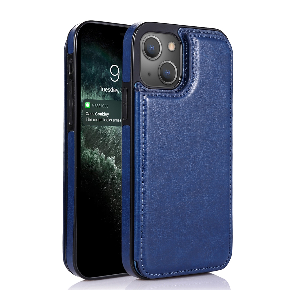 Back Flip Leather Wallet Cover Case for iPhone 13-Brown