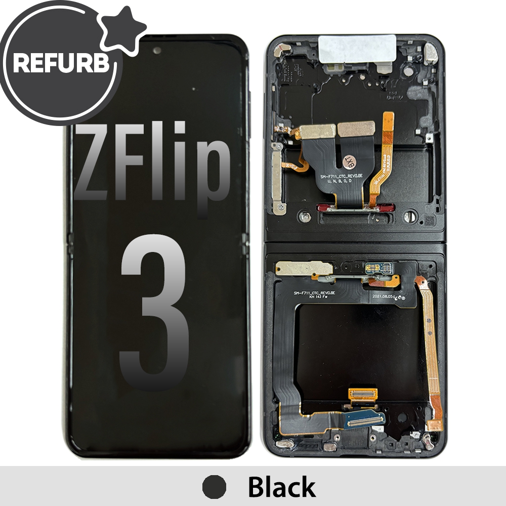 REFURB LCD Screen Digitizer Replacement with Frame for Samsung Galaxy Z Flip3 5G F711B-Phantom Black