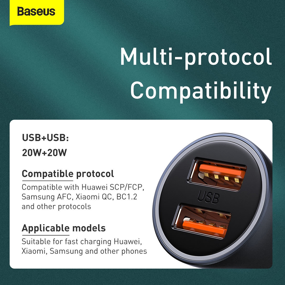 Baseus Golden Contactor Pro Dual Fast Charger Car Charger U+U 40W 
