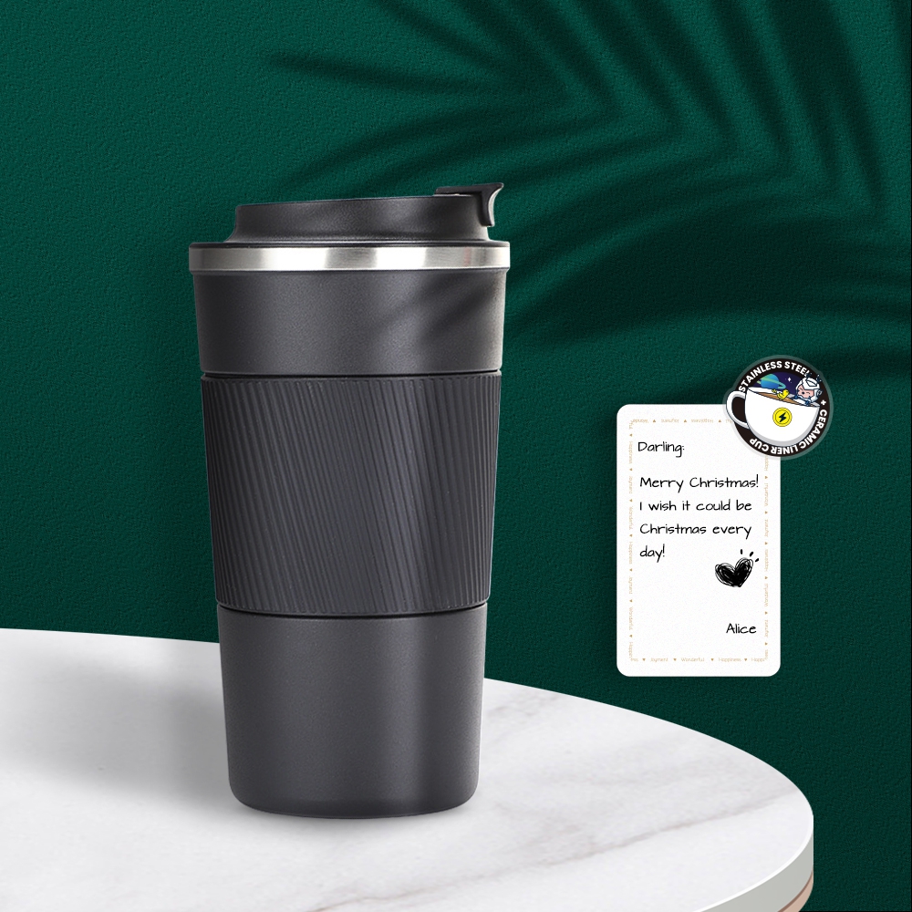 Stainless Steel Insulated Coffee Mug with Inner Ceramic Coating 510ml-Black