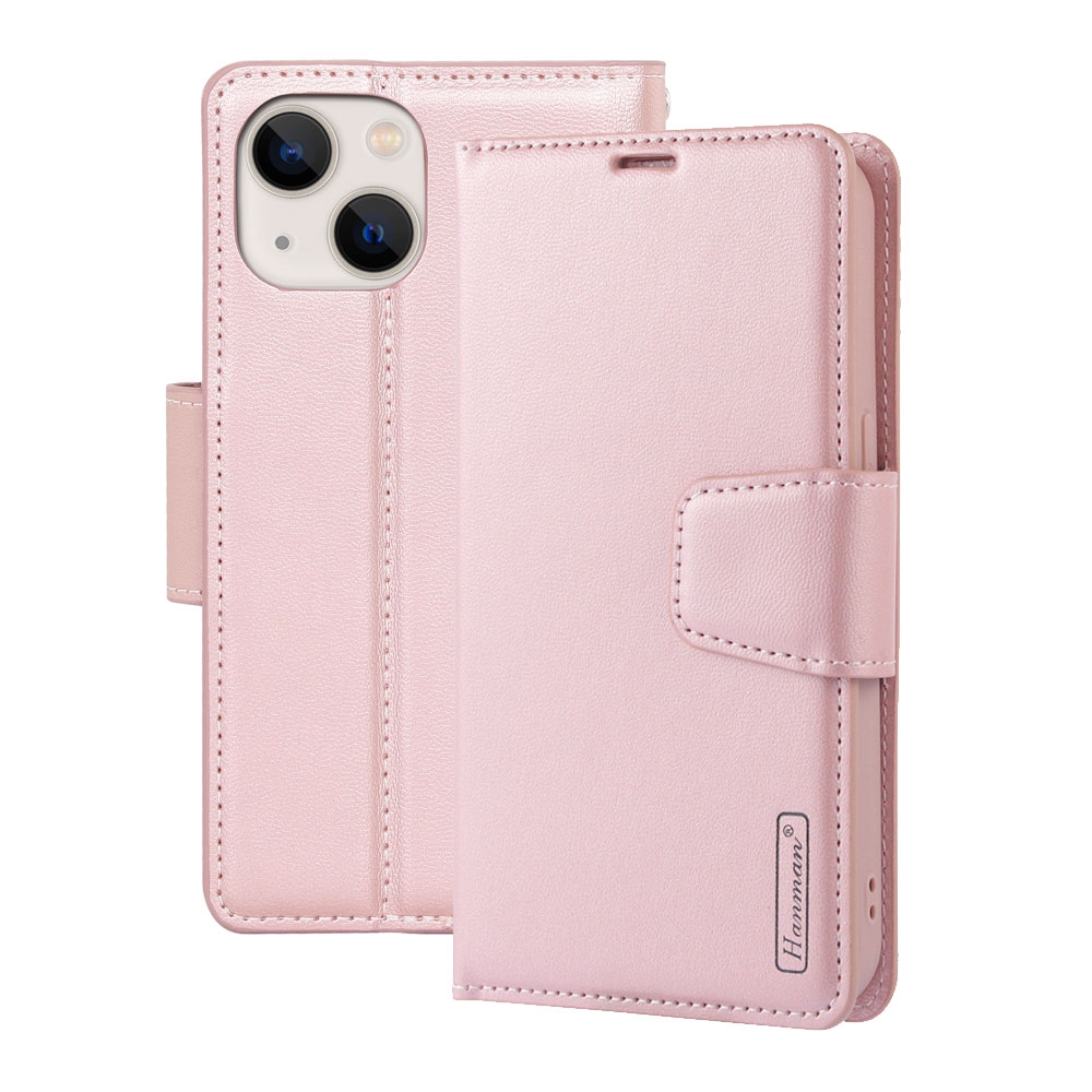 Hanman PU Flip Leather Wallet Cover Case for iPhone 15-Black