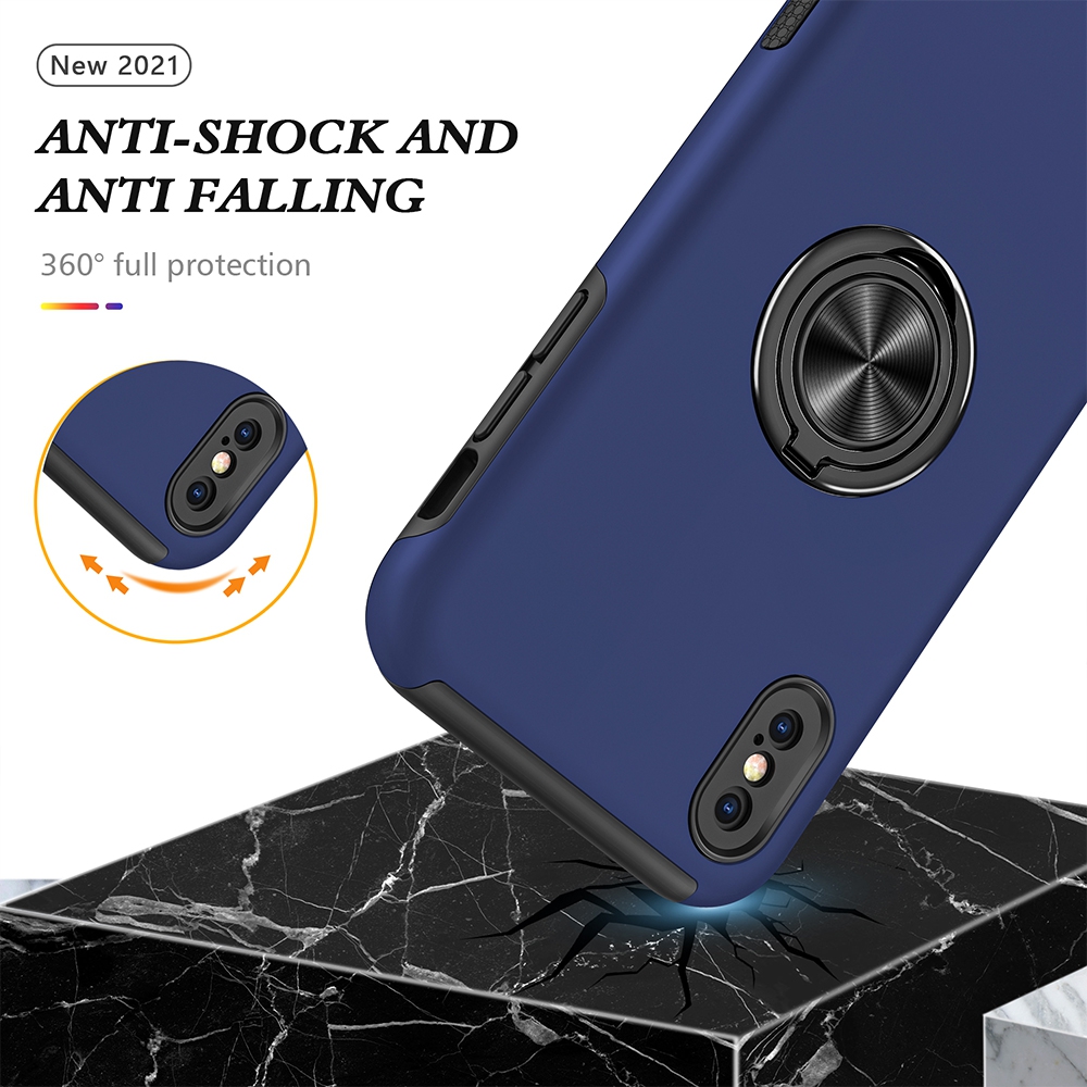 Magnetic Ring Holder Shockproof Cover Case for iPhone X / XS-Navy
