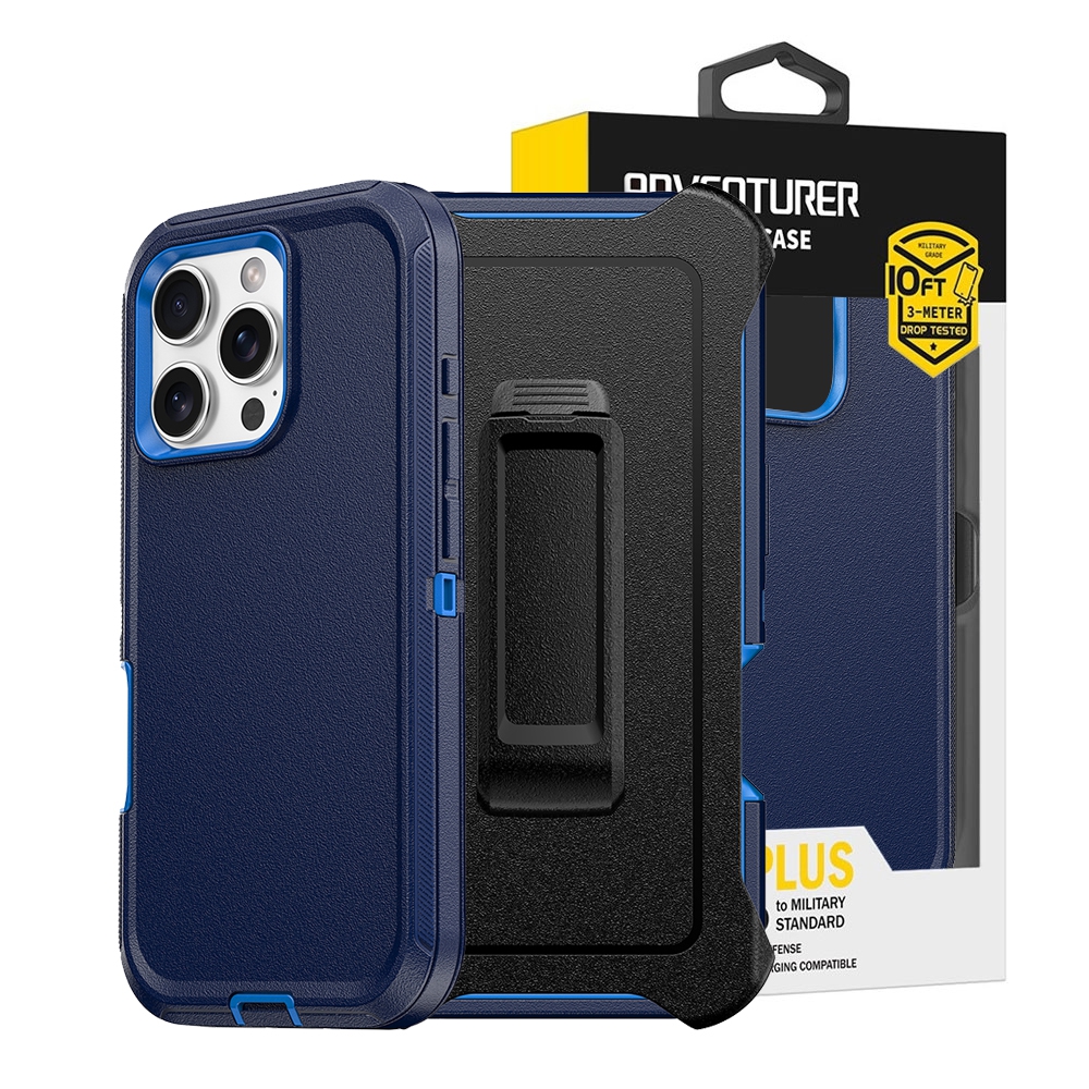 Shockproof Robot Armor Hard Plastic Case with Belt Clip for iPhone 16 Pro-Black
