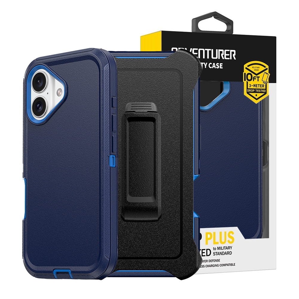 Shockproof Robot Armor Hard Plastic Case with Belt Clip for iPhone 16-Black