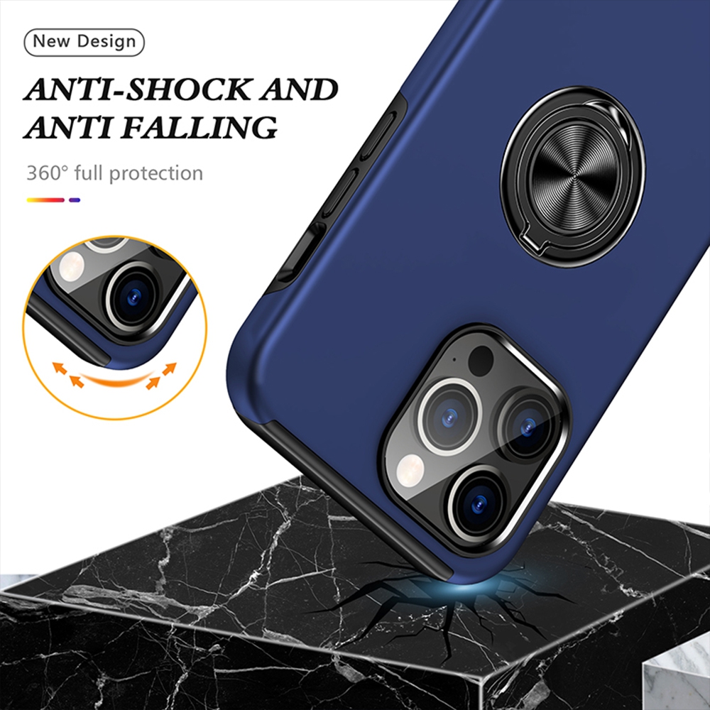 Magnetic Ring Holder Shockproof Cover Case for iPhone 15 Pro-Navy