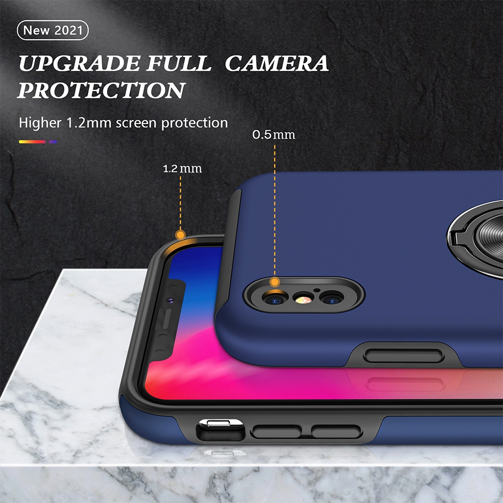 Magnetic Ring Holder Shockproof Cover Case for iPhone X / XS-Navy