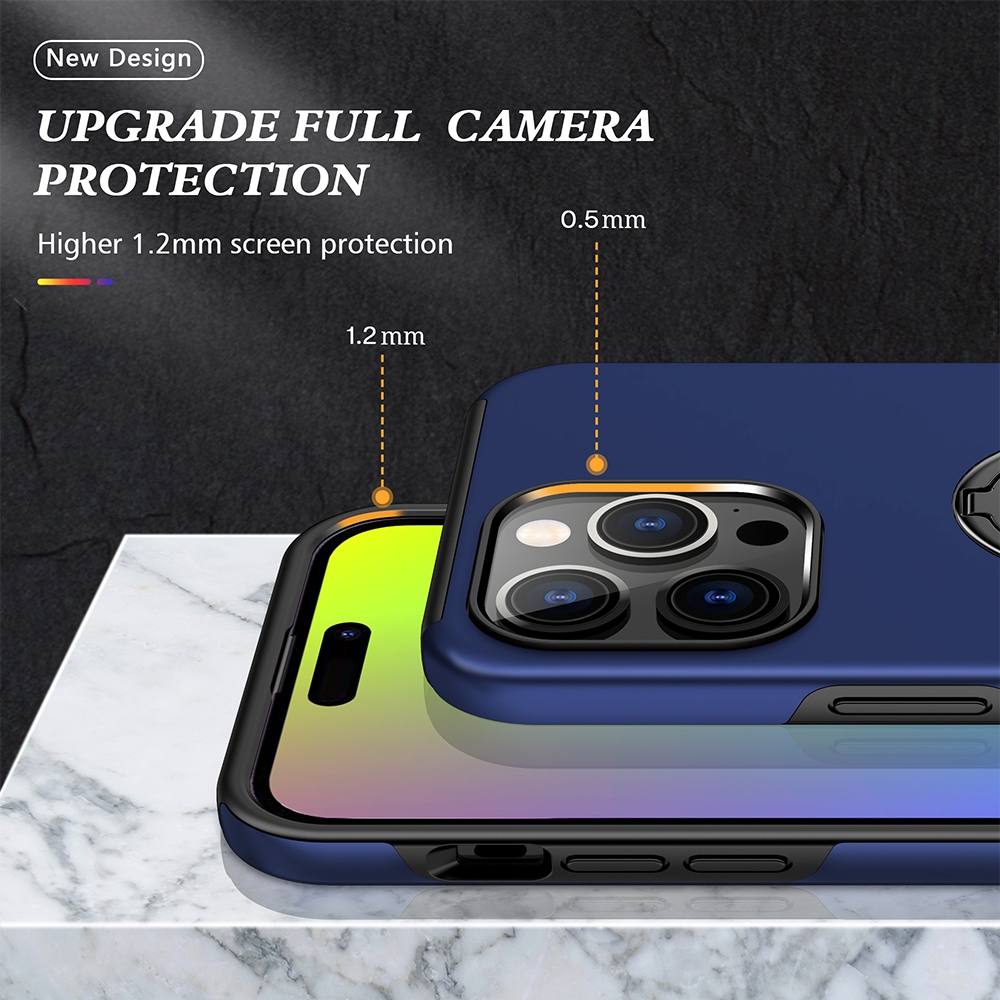 Magnetic Ring Holder Shockproof Cover Case for iPhone 15 Pro-Navy