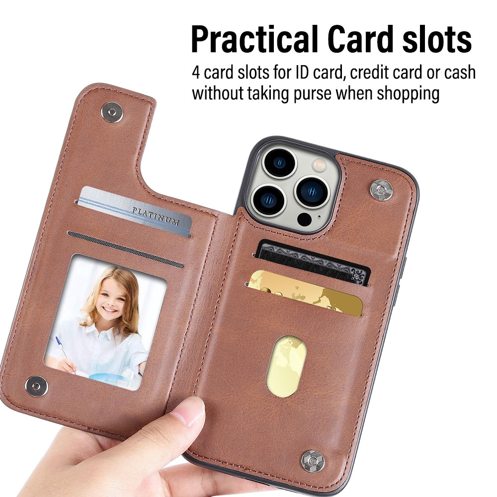 Hanman Back Flip Leather Wallet Shockproof Cover Case for iPhone 14 Plus
