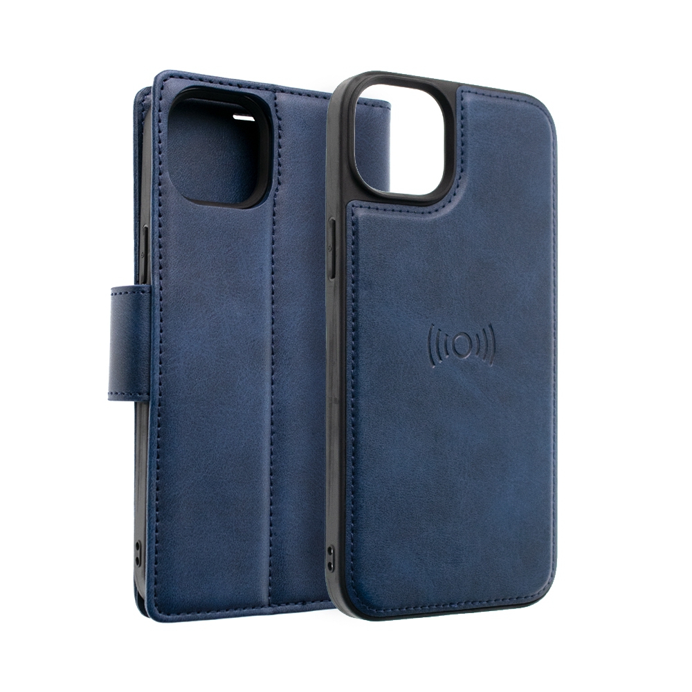 Hanman 2 in 1 Detachable Magnetic Flip Leather Wallet Cover Case for iPhone 13 / 14-Navy