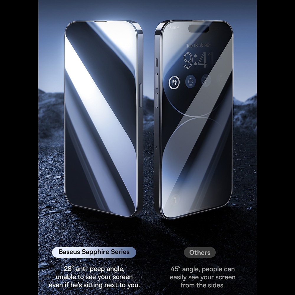 iPhone 15 Pro Max Baseus Sapphire Series Privacy Protection Tempered Glass Screen Protector (with Dust Filter)