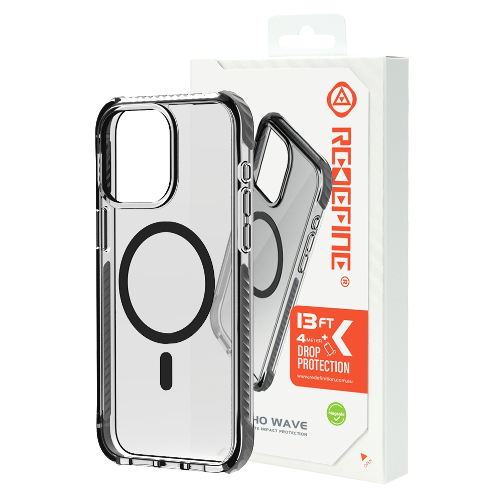 REDEFINE Echo Wave Ultimate Impact Protection Transparent Case for iPhone 15-Clear Black
