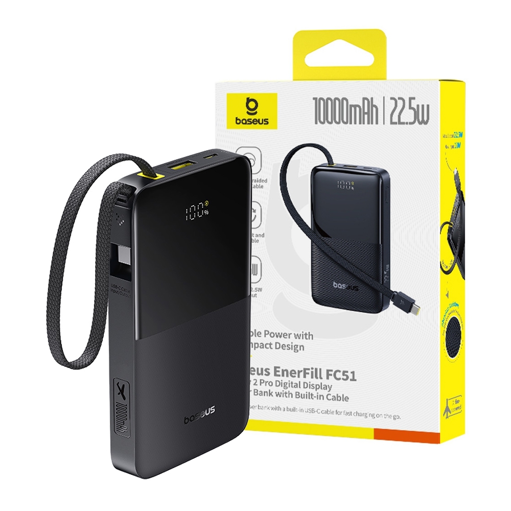 Baseus EnerFill FC51 Bipow2 Pro Digital Display Power Bank with Built-in Cable 10000mAh 22.5W-White