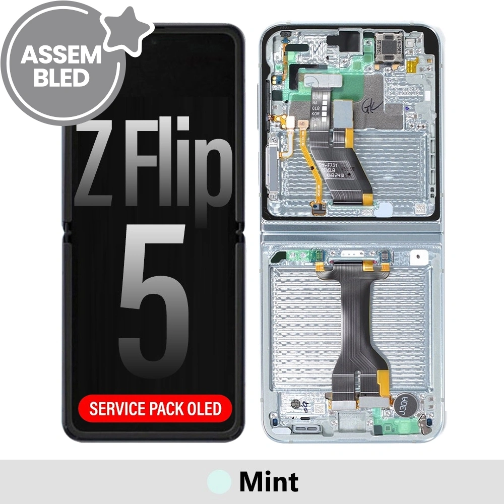 ASSEMBLED OLED Screen Replacement with Frame for Samsung Galaxy Z Flip5 5G F731B-Mint ( BLACK SCREEN FIX VIDEO: https://www.youtube.com/watch?v=-OiMGUs9N7U )