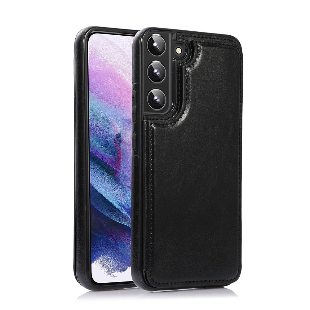 Back Flip Leather Wallet Cover Case for Samsung Galaxy S22 Plus-Black