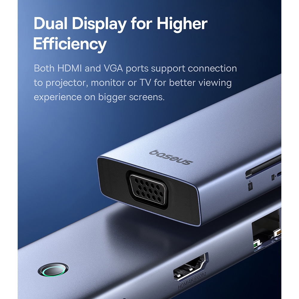 Baseus UltraJoy Series 10-Port HUB Docking Station (Type-C to HDMI4K@60Hz*1+VGA*1+USB 3.0*3+PD*1+RJ45*1+SD/TF*1+3.5mm*1)