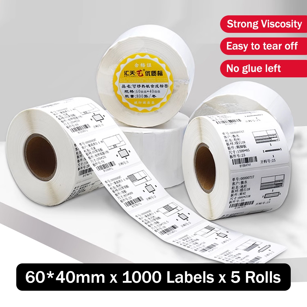 5 Rolls Blank Direct Thermal Label With Easy Tear Wire (60 x 40mm, 1000 labels/roll)