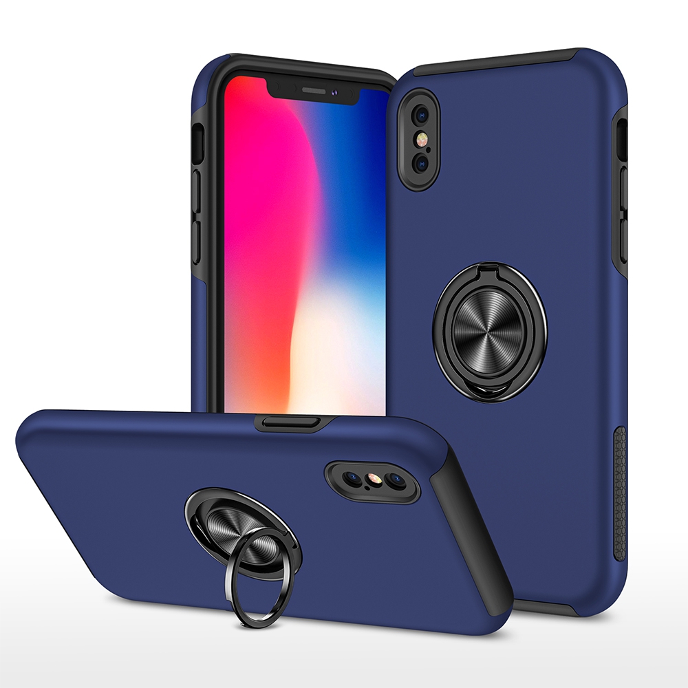 Magnetic Ring Holder Shockproof Cover Case for iPhone X / XS-Navy