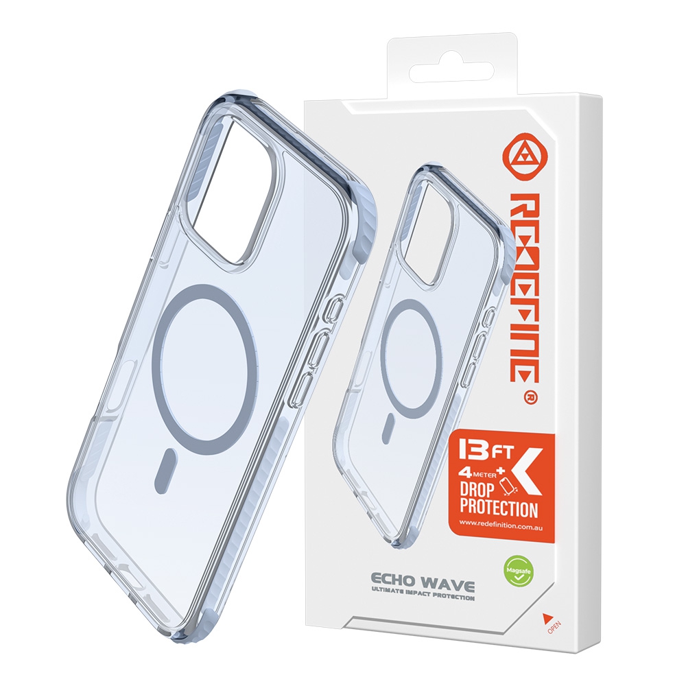 REDEFINE Echo Wave Ultimate Impact Protection Transparent Case for iPhone 16- Clear Grey