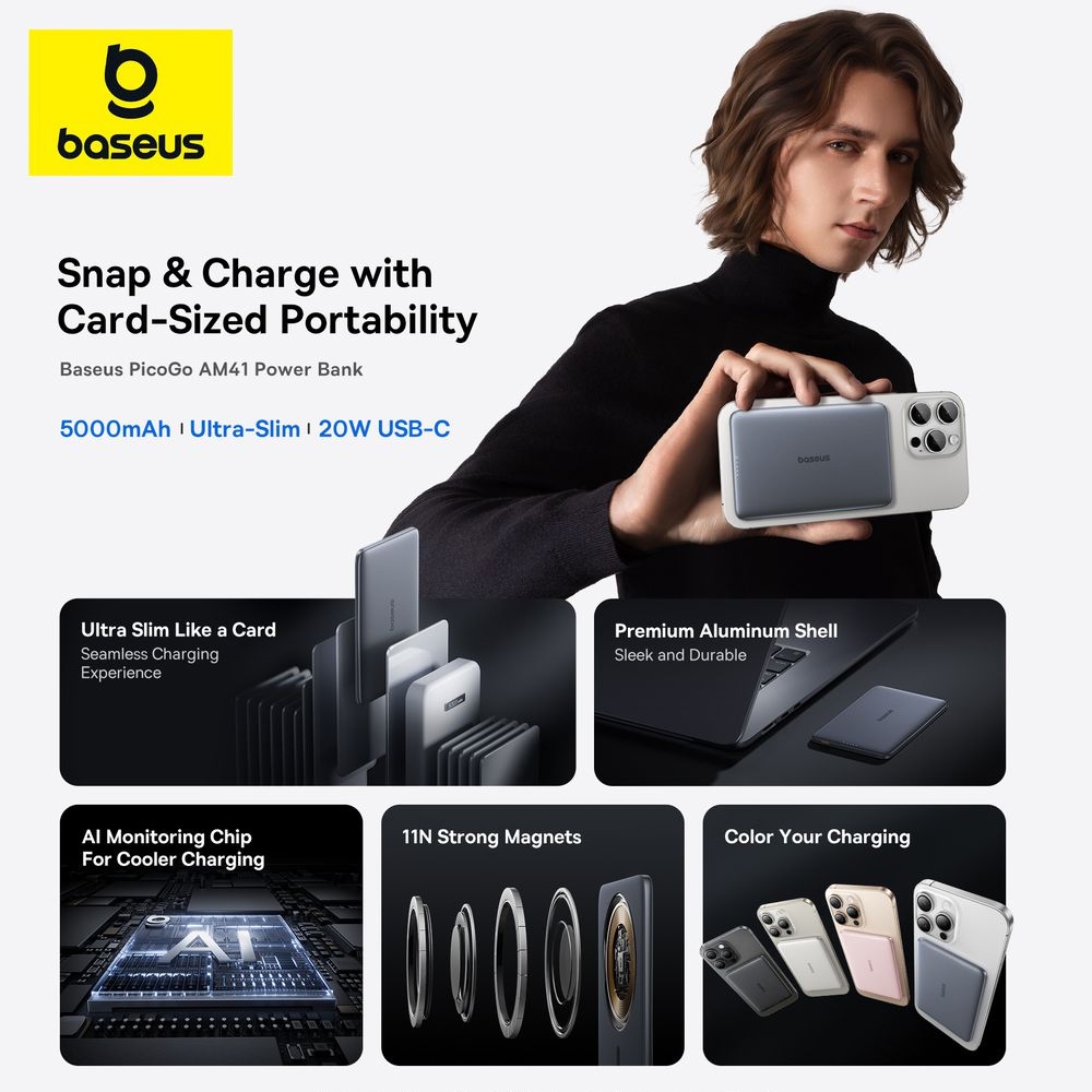 Baseus PicoGo AM41 Ultra-Slim Magnetic Power Bank 5000mAh 20W -Cosmic Black