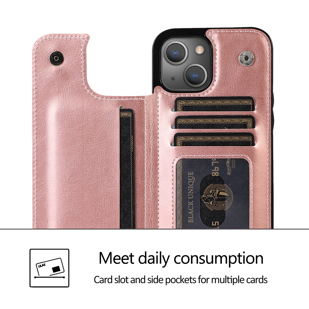 Back Flip Leather Wallet Cover Case for iPhone 13-Brown