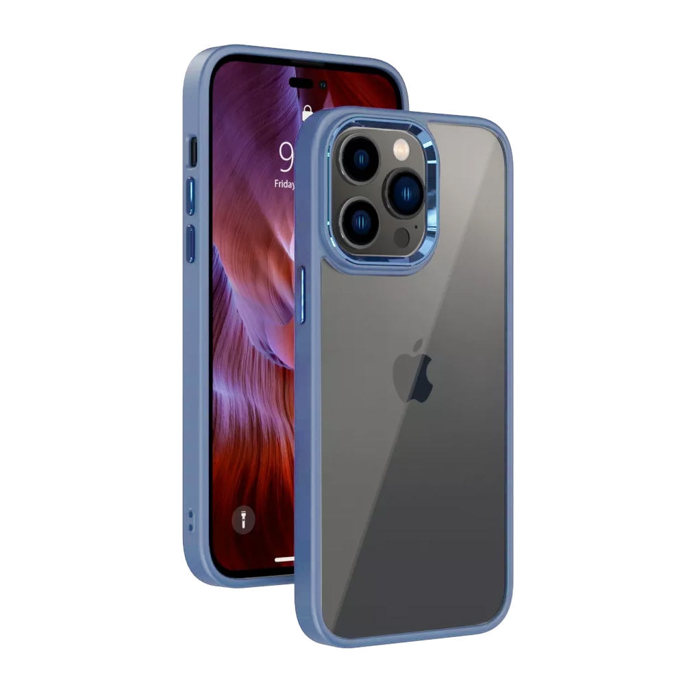 Metal Camera Lens Protection Clear PC Shockproof Case Cover for iPhone 14 Plus-Black