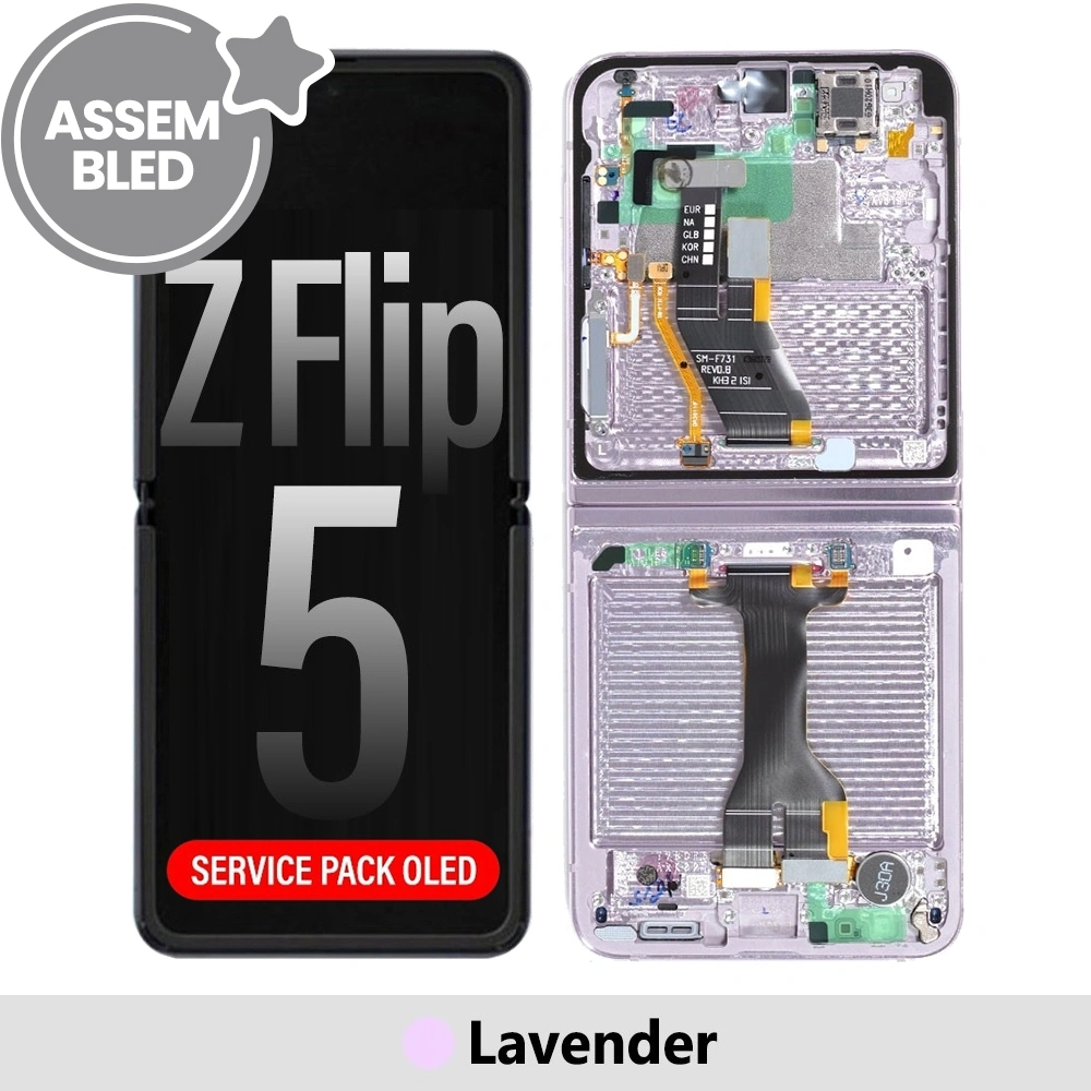 ASSEMBLED OLED Screen Replacement with Frame for Samsung Galaxy Z Flip5 5G F731B-Lavender (BLACK SCREEN FIX VIDEO: https://www.youtube.com/watch?v=-OiMGUs9N7U )