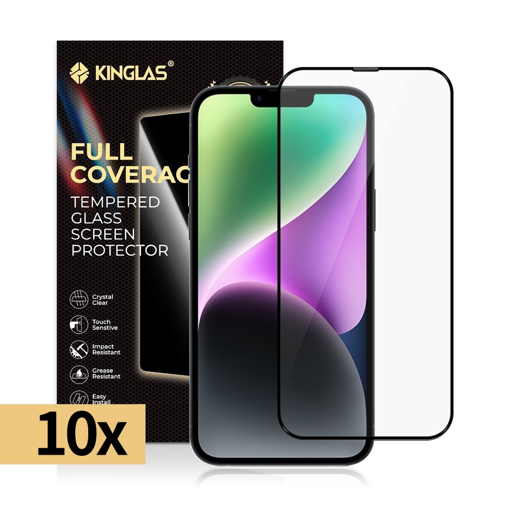 iPhone 15 Plus / 16 Plus Kinglas 10 Packs 2.5D Full Coverage Silk Printing Black Edge Tempered Glass Screen Protector