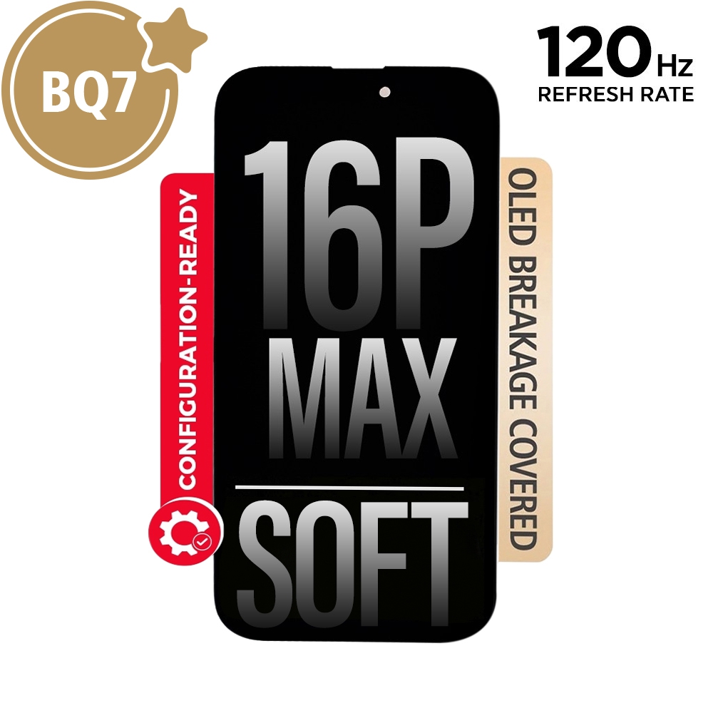 BQ7 Diagnosable Soft OLED Assembly for iPhone 16 Pro Max Screen Replacement (120HZ, Configuration Ready)