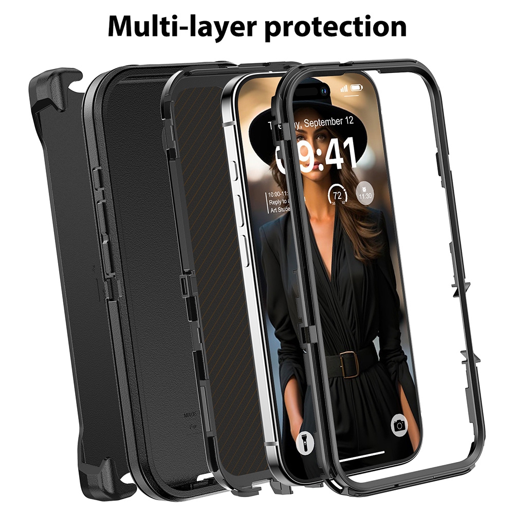Shockproof Robot Armor Hard Plastic Magsafe Case with Belt Clip for iPhone 17 Air-Navy