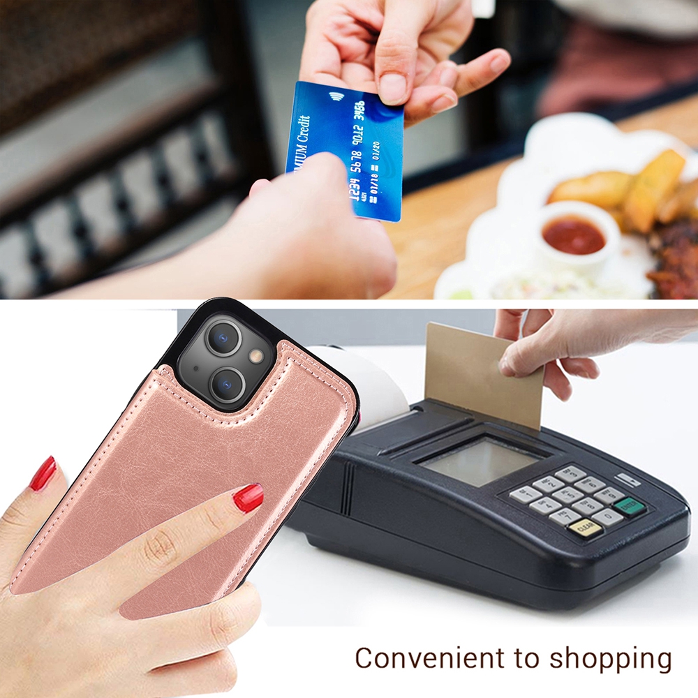 Back Flip Leather Wallet Cover Case for iPhone 13-Brown