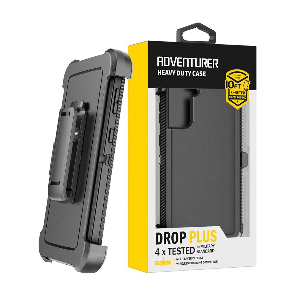 Shockproof Robot Armor Hard Plastic Case with Belt Clip for Samsung Galaxy S22 Plus-Black